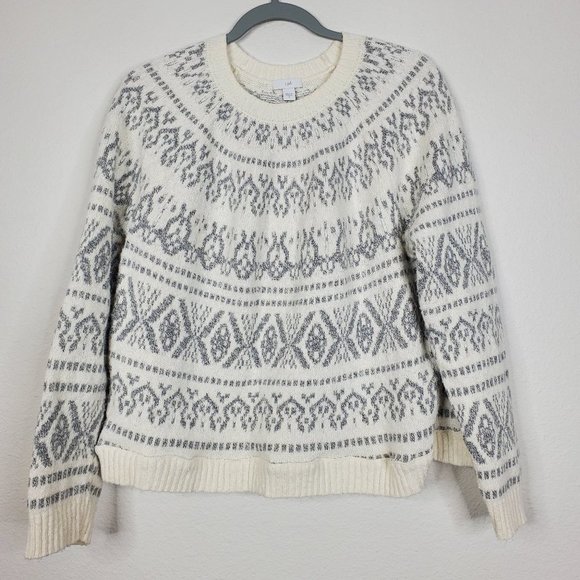 J. Jill Sweaters - J Jill fair isle sweater cream gray nordic boxy crew neck winter womens medium